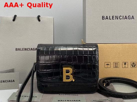 Balenciaga Small B Bag in Black Shiny Crocodile Embossed Leather Replica