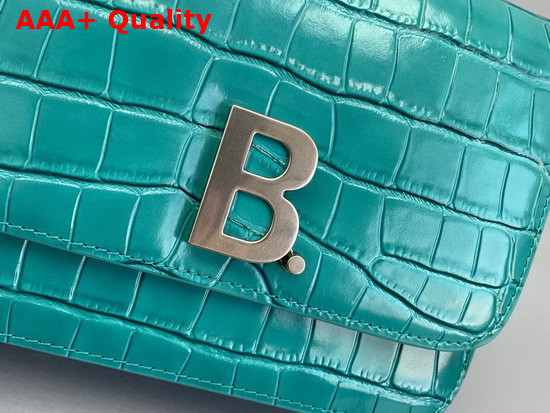 Balenciaga Small B Bag in Light Blue Shiny Crocodile Embossed Leather Replica