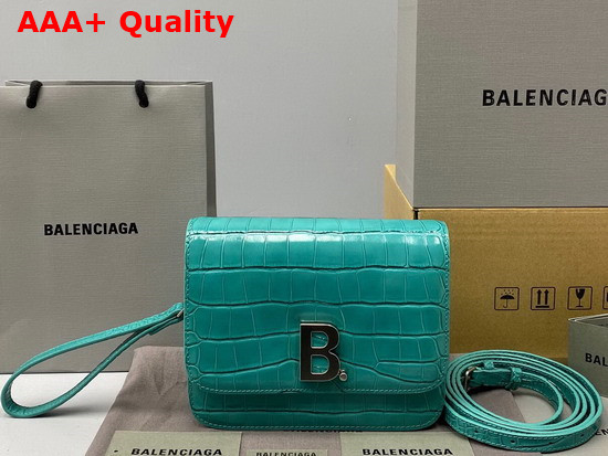 Balenciaga Small B Bag in Light Blue Shiny Crocodile Embossed Leather Replica