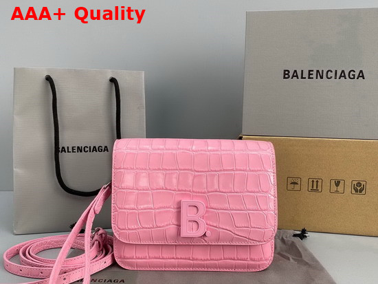 Balenciaga Small B Bag in Pink Shiny Crocodile Embossed Leather Replica