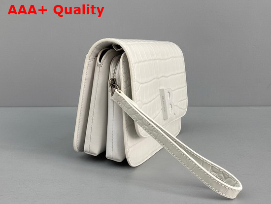 Balenciaga Small B Bag in White Shiny Crocodile Embossed Leather Replica