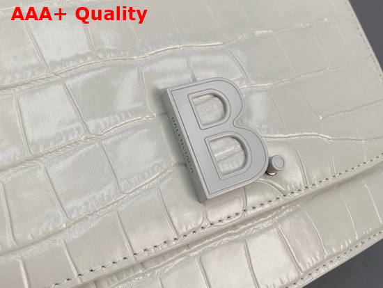 Balenciaga Small B Bag in White Shiny Crocodile Embossed Leather Replica