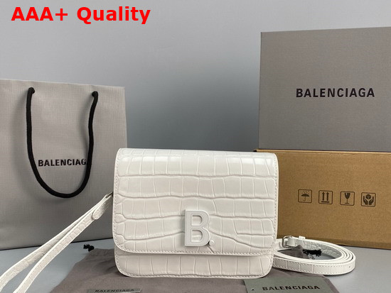 Balenciaga Small B Bag in White Shiny Crocodile Embossed Leather Replica