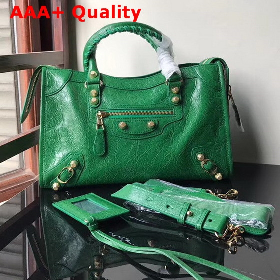 Balenciaga Small City Bag in Green Crackle Lambskin Replica