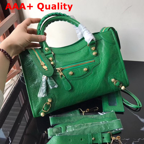 Balenciaga Small City Bag in Green Crackle Lambskin Replica