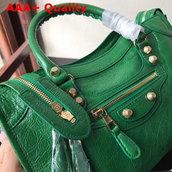 Balenciaga Small City Bag in Green Crackle Lambskin Replica