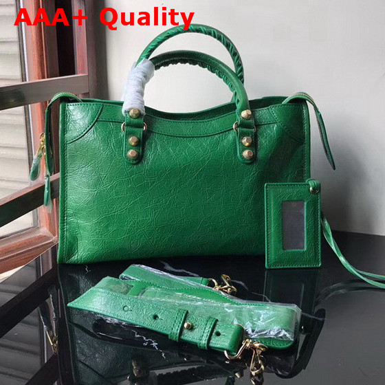 Balenciaga Small City Bag in Green Crackle Lambskin Replica