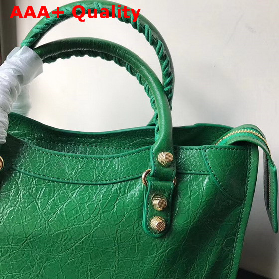 Balenciaga Small City Bag in Green Crackle Lambskin Replica