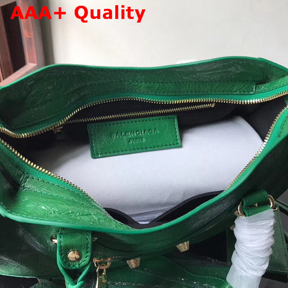 Balenciaga Small City Bag in Green Crackle Lambskin Replica