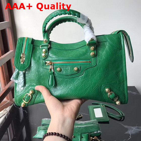 Balenciaga Small City Bag in Green Crackle Lambskin Replica