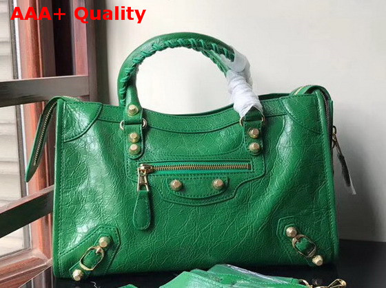 Balenciaga Small City Bag in Green Crackle Lambskin Replica