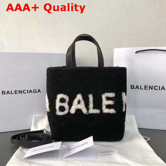 Balenciaga Small Tote Shearling Black and White Replica