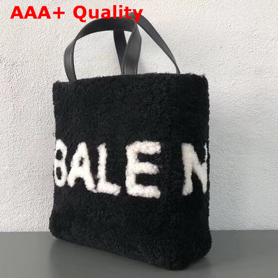 Balenciaga Small Tote Shearling Black and White Replica