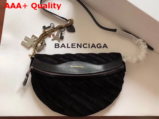 Balenciaga Souvenir Bag XS Black Velvet All Over Balenciaga Logo Replica