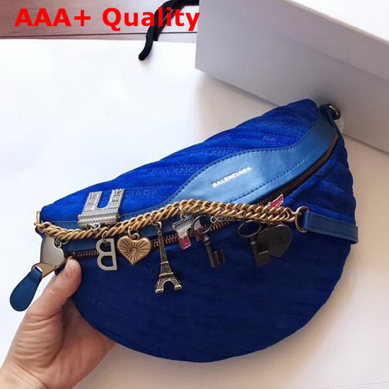 Balenciaga Souvenir Bag XS Blue Velvet All Over Balenciaga Logo Replica