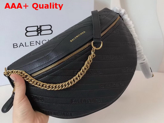 Balenciaga Souvenirs XS Belt Bag in Black Balenciaga Embossed Shiny Leather Replica