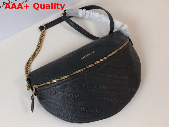 Balenciaga Souvenirs XS Belt Bag in Black Balenciaga Embossed Shiny Leather Replica