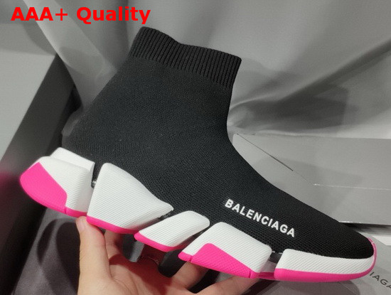 Balenciaga Speed 20 Sneaker in Black Knit White and Pink Sole Unit Replica