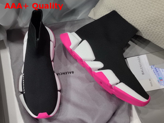 Balenciaga Speed 20 Sneaker in Black Knit White and Pink Sole Unit Replica