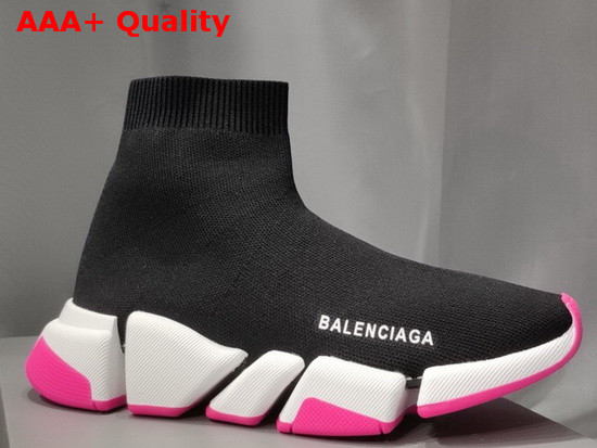 Balenciaga Speed 20 Sneaker in Black Knit White and Pink Sole Unit Replica