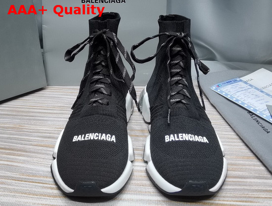 Balenciaga Speed Clear Sole Lace Up Sneaker in Black Knit Replica