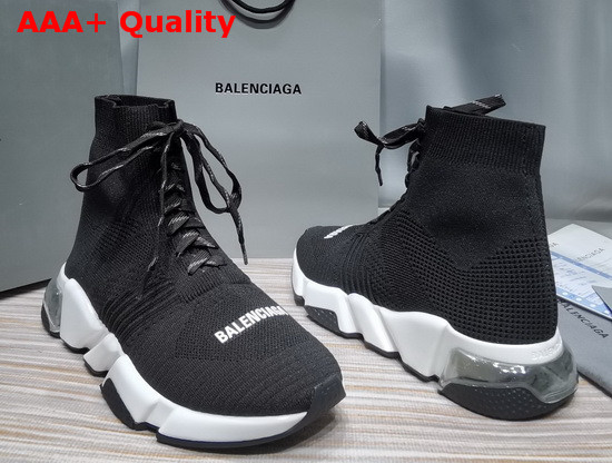 Balenciaga Speed Clear Sole Lace Up Sneaker in Black Knit Replica