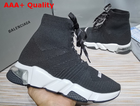 Balenciaga Speed Clear Sole Lace Up Sneaker in Black Knit Replica