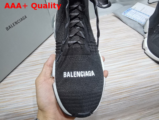 Balenciaga Speed Clear Sole Lace Up Sneaker in Black Knit Replica