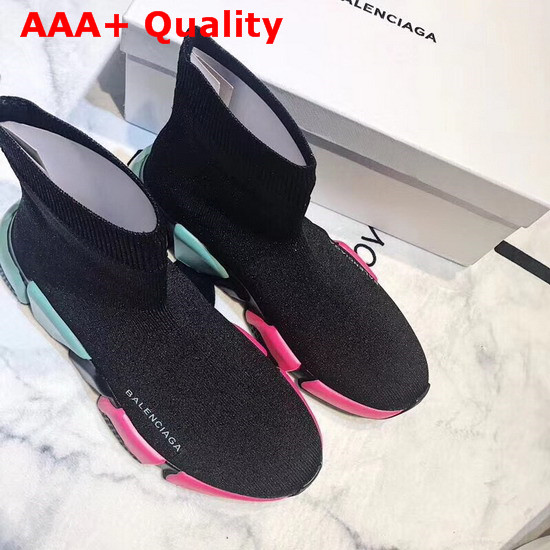 Balenciaga Speed Trainers Black Cuffed Knit Sock Tricolor Textured Sole Replica