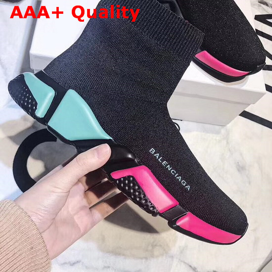 Balenciaga Speed Trainers Black Cuffed Knit Sock Tricolor Textured Sole Replica