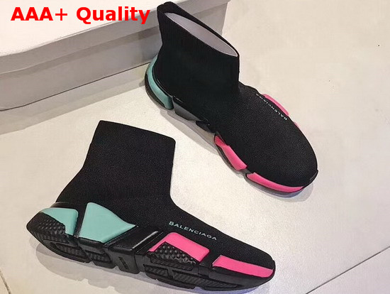 Balenciaga Speed Trainers Black Cuffed Knit Sock Tricolor Textured Sole Replica