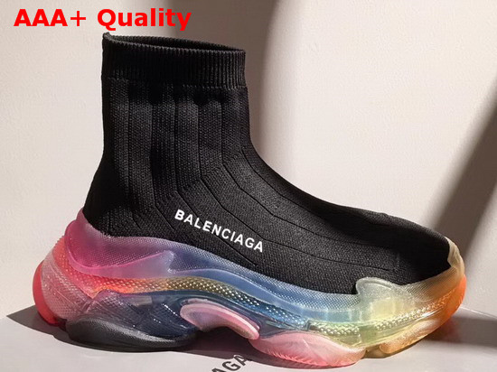 Balenciaga Speed Trainers in Black Knit with Multicolor Clear Sole Replica