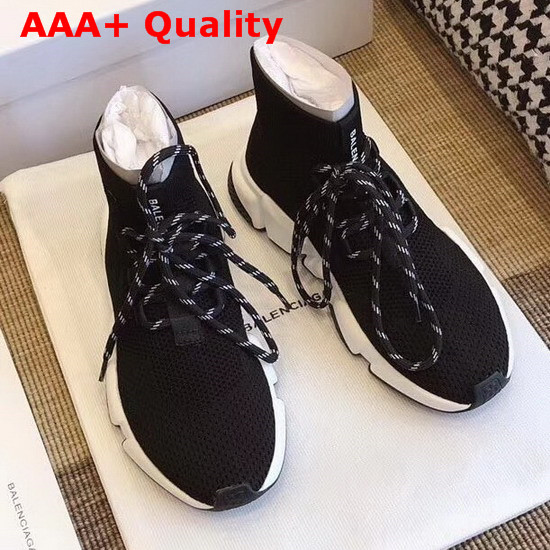 Balenciaga Speed Trainers in Black Stretch Textured Knit Replica