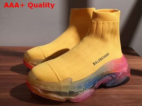 Balenciaga Speed Trainers in Yellow Knit with Multicolor Clear Sole Replica