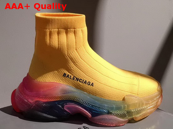 Balenciaga Speed Trainers in Yellow Knit with Multicolor Clear Sole Replica