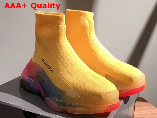 Balenciaga Speed Trainers in Yellow Knit with Multicolor Clear Sole Replica