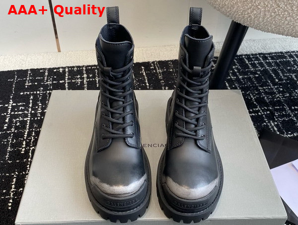 Balenciaga Strike Lace Up Boot in Black Calfskin with Worn Out Effect Replica