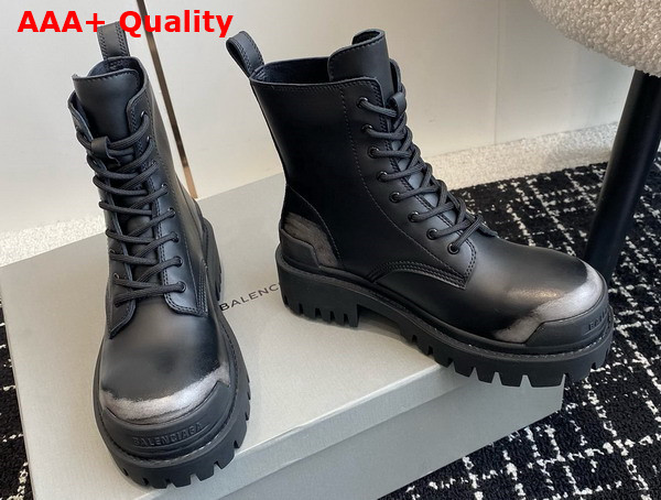 Balenciaga Strike Lace Up Boot in Black Calfskin with Worn Out Effect Replica