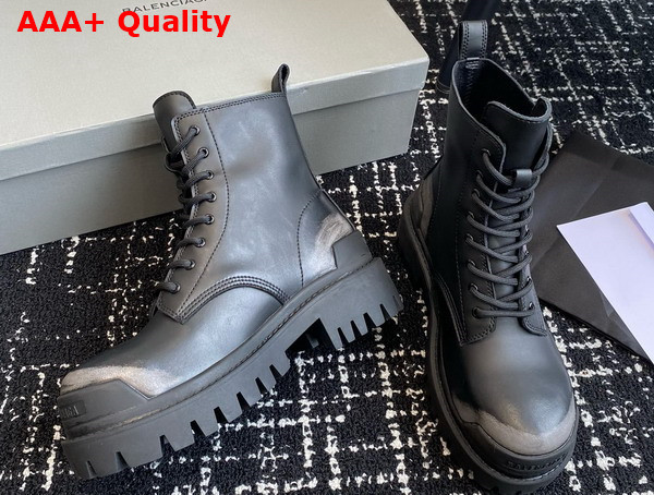 Balenciaga Strike Lace Up Boot in Black Calfskin with Worn Out Effect Replica