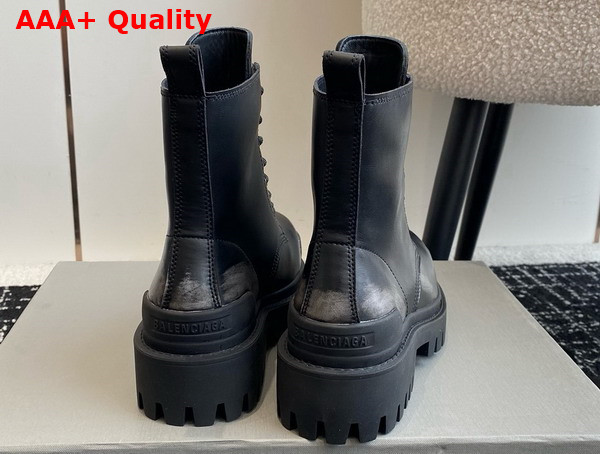 Balenciaga Strike Lace Up Boot in Black Calfskin with Worn Out Effect Replica