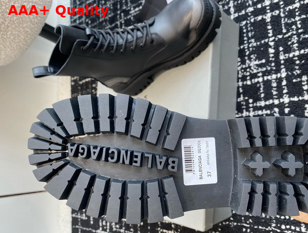 Balenciaga Strike Lace Up Boot in Black Calfskin with Worn Out Effect Replica