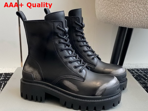 Balenciaga Strike Lace Up Boot in Black Calfskin with Worn Out Effect Replica