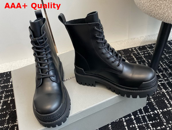 Balenciaga Strike Lace Up Boot in Black Matte Calfskin Replica