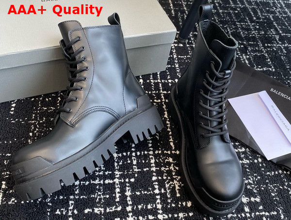 Balenciaga Strike Lace Up Boot in Black Matte Calfskin Replica