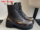 Balenciaga Strike Lace Up Boot in Dark Brown Calfskin with Worn Out Effect Replica