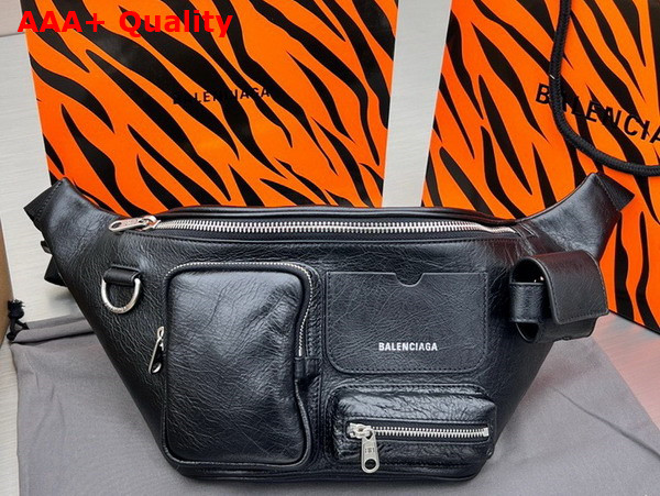 Balenciaga Superbusy Beltpack in Black Arena Lambskin Aged Silver Hardwar Replica