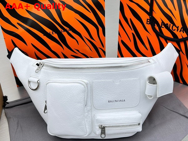 Balenciaga Superbusy Beltpack in White Arena Lambskin Aged Silver Hardwar Replica