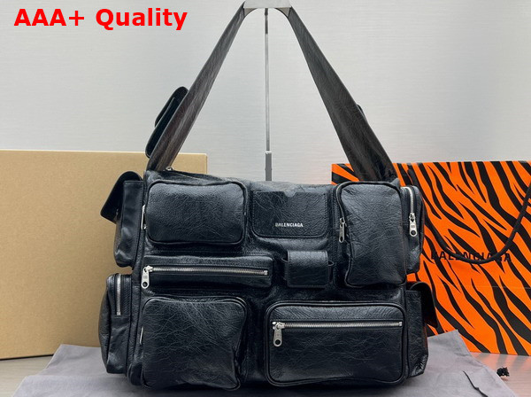 Balenciaga Superbusy Large Sling Bag in Black Arena Lambskin with Aged Silver Hardware Replica