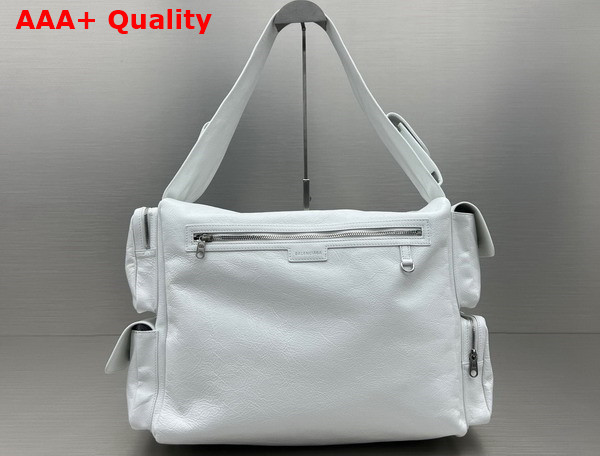 Balenciaga Superbusy Large Sling Bag in White Arena Lambskin with Aged Silver Hardware Replica