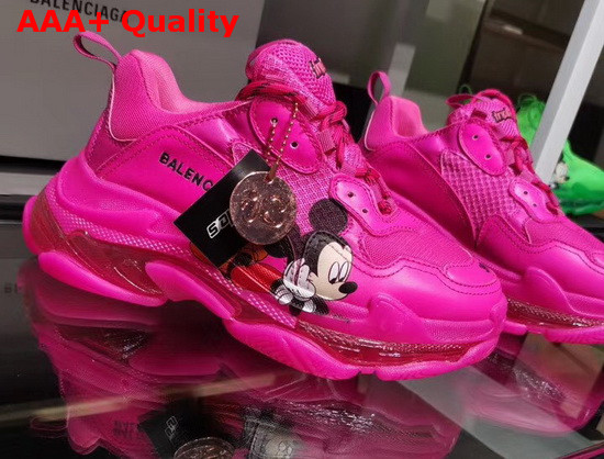 Balenciaga Triple S Clear Sole Sneaker in Pink Double Foam and Mesh with Printed Mickey Mouse Replica